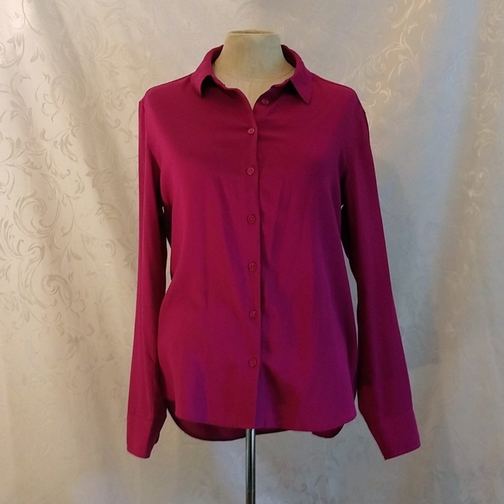 Raspberry Colored Uniqlo Button Down Blouse